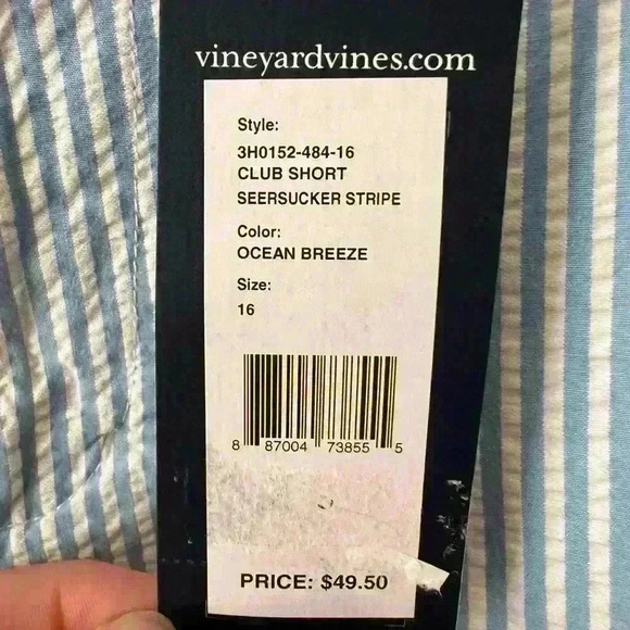 Vineyard Vines NWT Boys 16 Club Short Seersucker Stripe Ocean Breeze Blue White - Picture 3 of 3